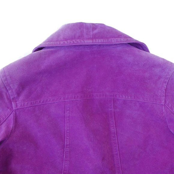 Chicos Suede LeaTHeR Jacket Raspberry Pink Poly Lining 1 M 8 - Picture 4 of 10